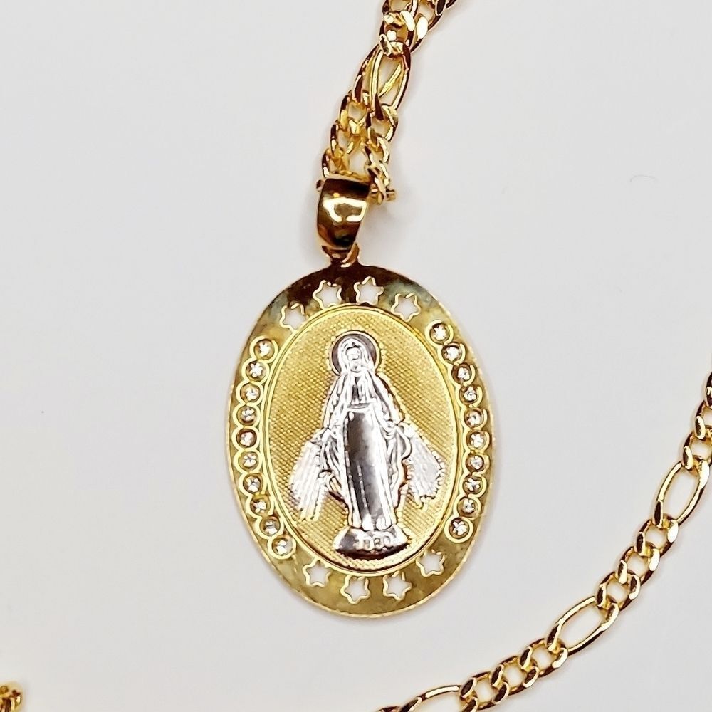 Gold Plated Figaro Link Chain w/Jesus Christ pndt
